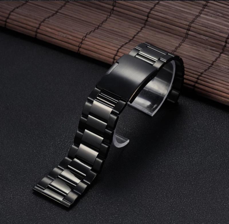 錶帶屋 18mm 20mm 22mm 24mm 26mm 28mm平頭pvd黑色實心不銹鋼替代各式相容原廠錶帶和智慧手錶