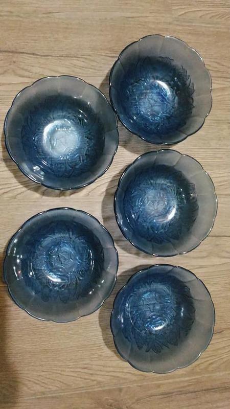 全新五份 雕花玻璃碗 玻璃盤 水果盤 點心碗
