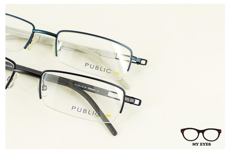【My Eyes 瞳言瞳語】PUBLIC+ 霧黑/墨藍色半框複合式眼鏡 清新有活力 帥氣上班風格 (PB5053)