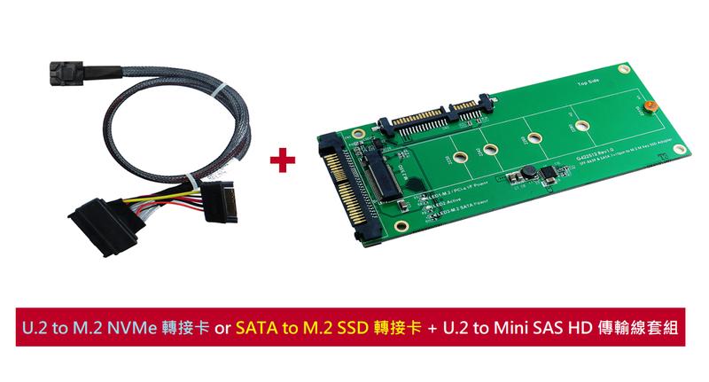 U.2 & SATA to M.2 SSD 轉接卡 + U.2 to Mini SAS HD 傳輸線 套組