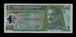 【低價外鈔】瓜地馬拉2012年 1 Quetzal 塑膠鈔一...