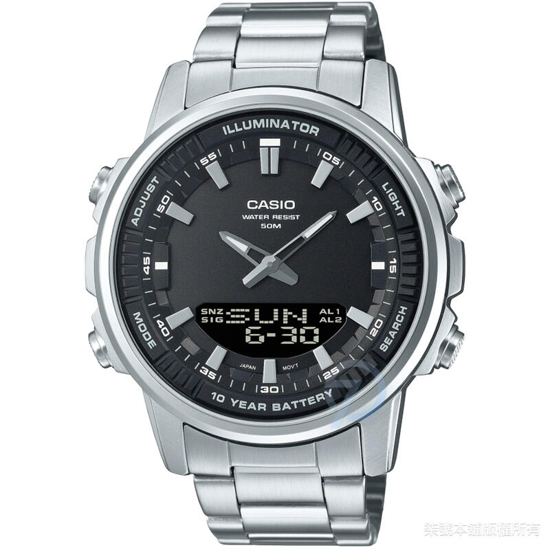 【柒號本舖】CASIO卡西歐雙顯鋼帶錶-黑 # AMW-880D-1A (台灣公司貨)