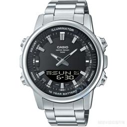 【柒號本舖】CASIO卡西歐雙顯鋼帶錶-黑 # AMW-88...