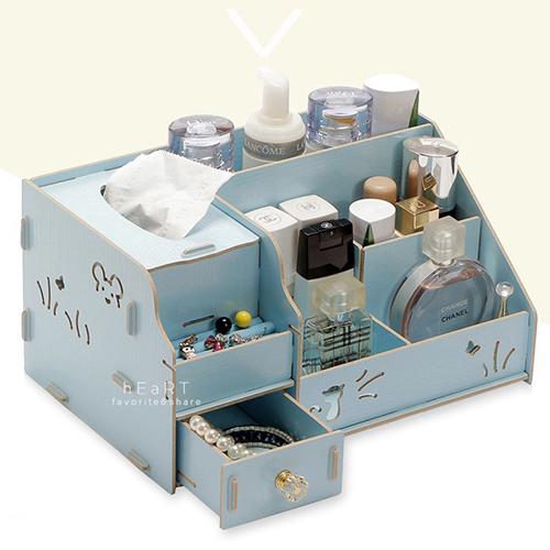 【傻米屋】DIY面紙盒抽屜木質化妝收納盒 木製化妝盒 面紙盒 組合式 收納盒