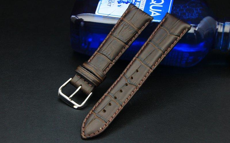 義大利進口21mm 高級感真皮壓鱷魚皮紋錶帶,armani紳士錶機械錶brown