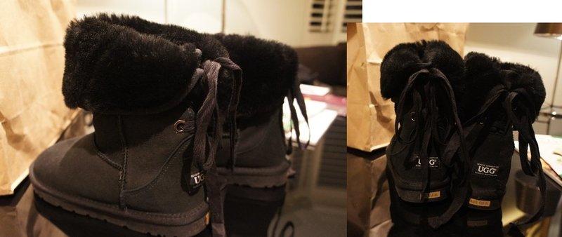 降價了澳洲購買真品UGG皮毛一體成型二用穿法中筒靴綁帶(免稅店購買)尺碼：37~38(23.5~24)適合