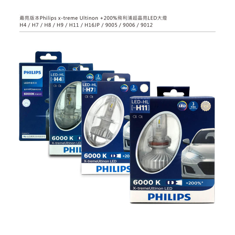 最亮版本Philips飛利浦超晶亮LED大燈H4H7H8H9H11H16魚眼燈泡賓士Benz免解碼器