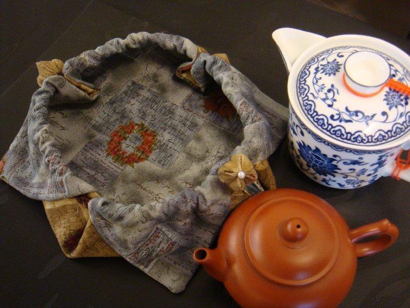 *惠惠手作坊*純棉雙層雙色茶壺保護袋-亦可當飾品袋.雜貨包
