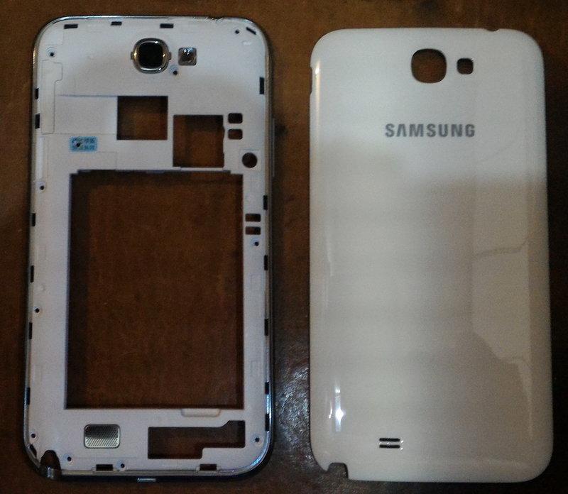 99成新拆機原廠正品 Samsung Galaxy Note2 7100 外殼 中殼 銀框 白色 電池蓋 總成 鏡面