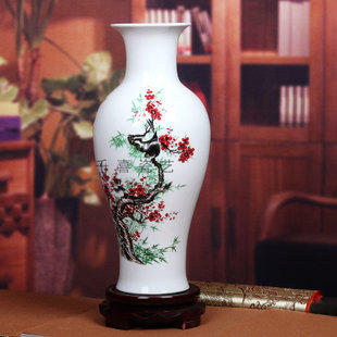 EZBUY-千喜景德鎮陶瓷器薄胎瓷粉彩花瓶魚尾瓶簡約現代喜上眉梢鳥梅花