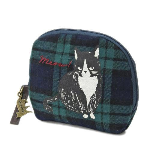 【歐米迪斯】日本直購文創 賓士貓/黑白貓格紋零錢包 面紙包 化妝包 萬用包 雜物包