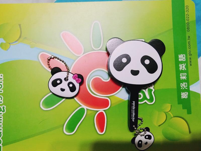 熊貓 木質 手拿鏡+鑰匙套組 鏡約11x7.5公分