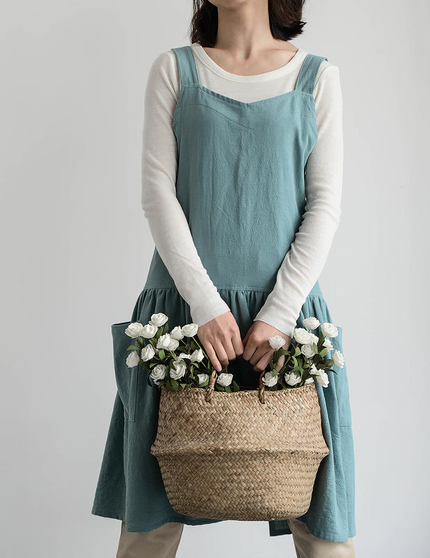 Amy烘焙網:北歐風低腰式棉麻工作圍裙/花房咖啡店烘焙圍裙/廚房圍裙