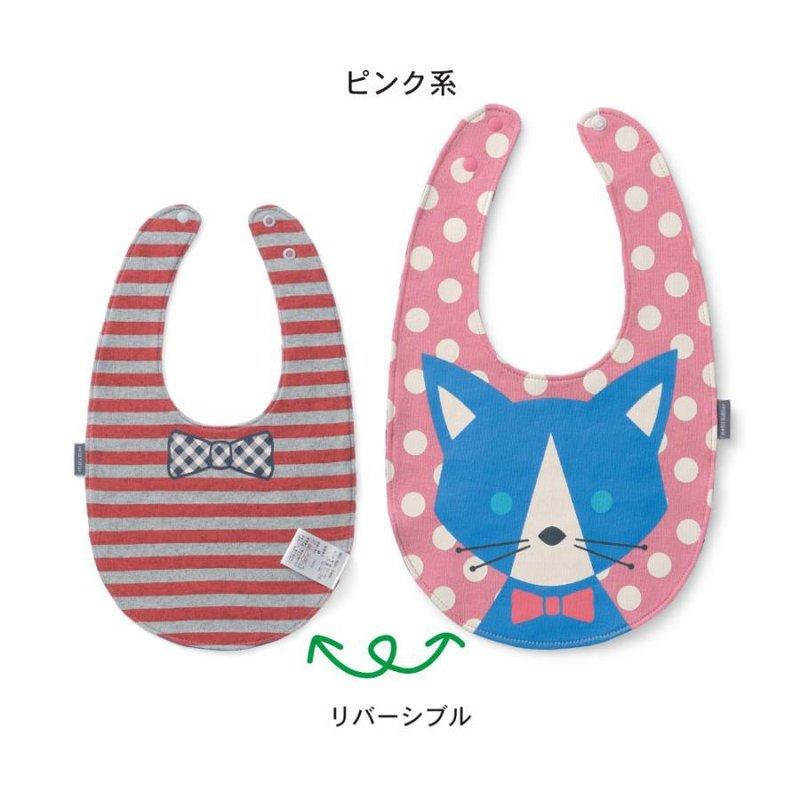 O-MYBABY 日本Petit editer 兒童動物純棉口水巾 圍兜 雙面圍- 貓咪款