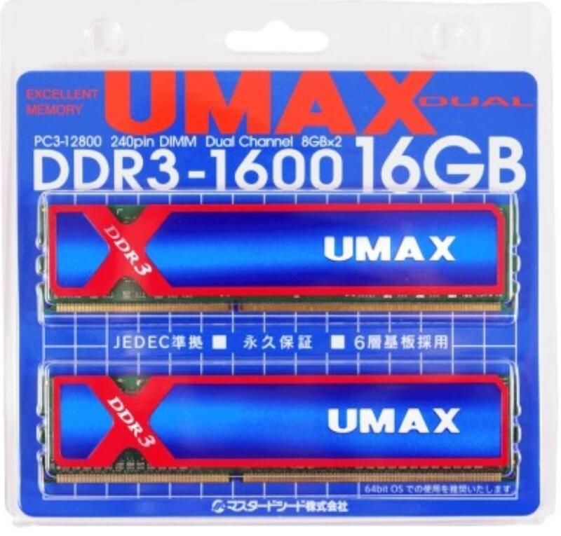 UMAX DDR3 1600 8GBx2 +散熱片  桌上型記憶體