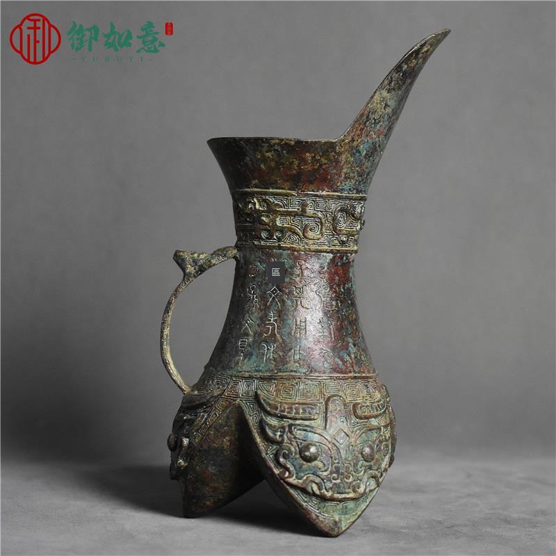 下殺6】仿古青銅器古玩收藏三足斝商周青銅酒具酒博物館裝飾展覽銅藝術