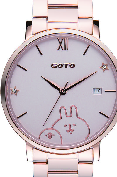   [時間達人] GOTO X 卡娜赫拉的小動物 兔兔 P助 星空系列-33mm-玫粉 藍寶石水晶鏡面 羅馬 日期