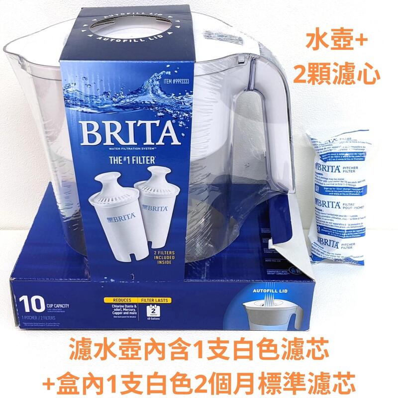 Brita Lake 2.4L 濾水壺 白色 (內含2支8周圓形濾芯) 最高容量4L 10杯  每顆可過濾151公升