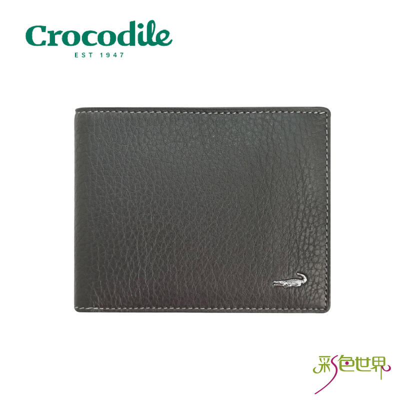【Crocodile鱷魚】真皮短夾 自然摔紋 黑色 0203-11041 彩色世界