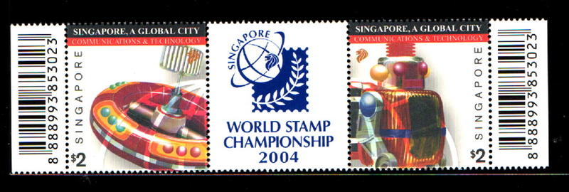 【我愛集郵】P0196-新加坡世界郵展紀念郵票-帶版-原膠美品
