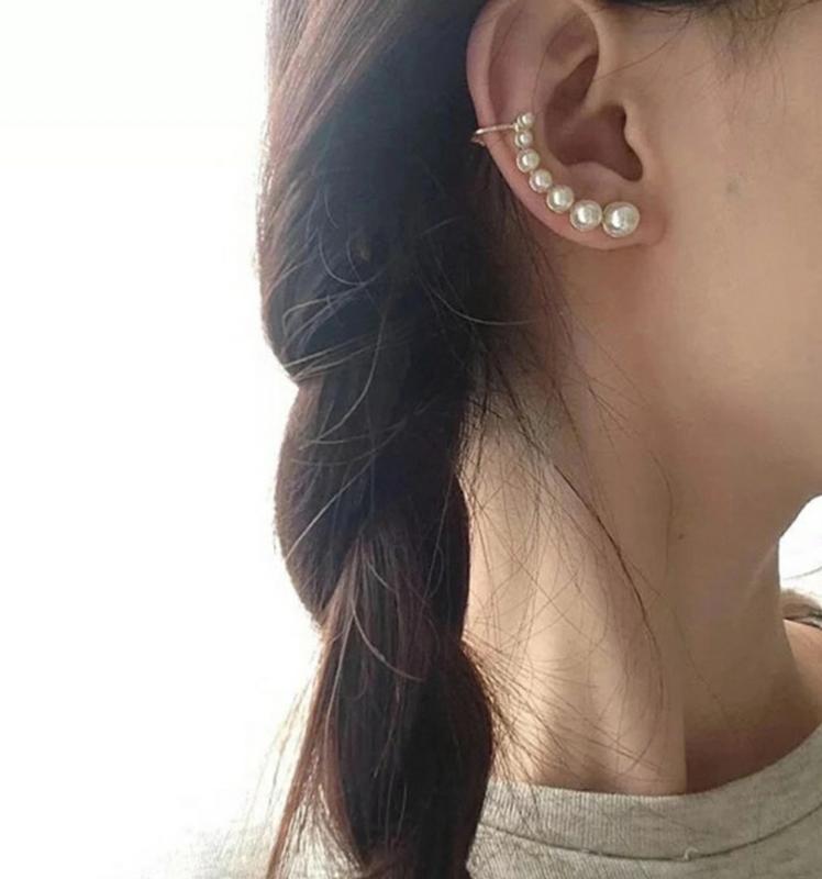 氣質珍珠耳洞耳骨夾  S925銀針左右不對稱款復古優雅耳環耳飾氣質珍珠耳骨耳針耳環