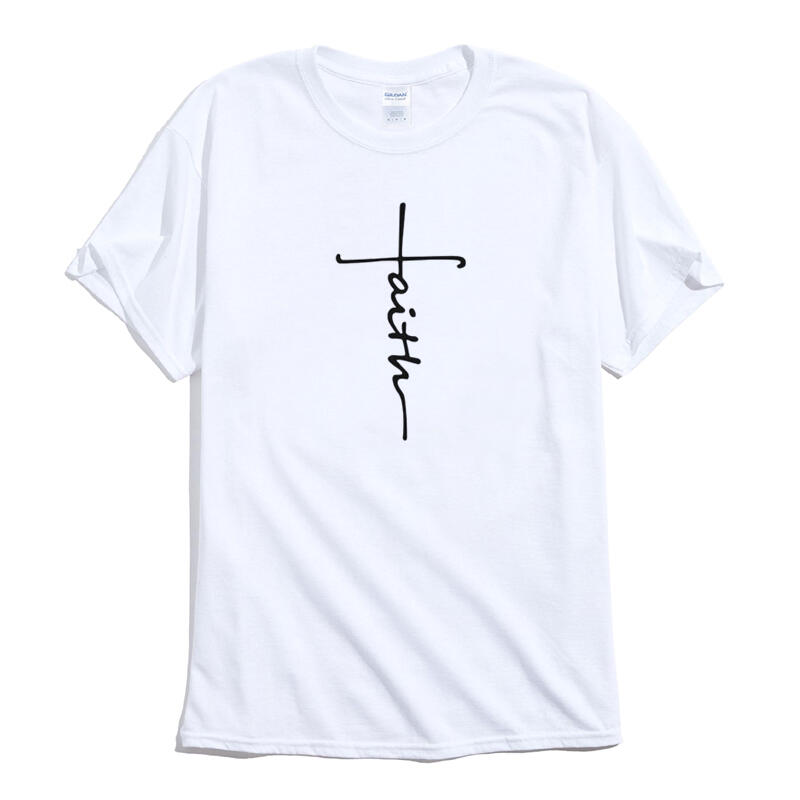 Faith Cross 短袖T恤 7色 信仰 耶穌 草寫十字架 基督天主聖母 英文字 印花潮T