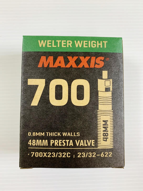 【小謙單車】全新台灣製造盒裝瑪吉斯 MAXXIS 700×23/32C可拆式法嘴內胎(48mm長)