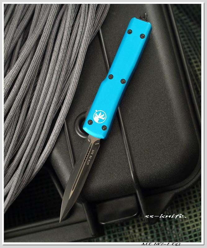 雙雄Microtech UTX70 D/E新款藍綠柄黑色平刃戰術刀(204P鋼) 型號:MT 147-1 TQ