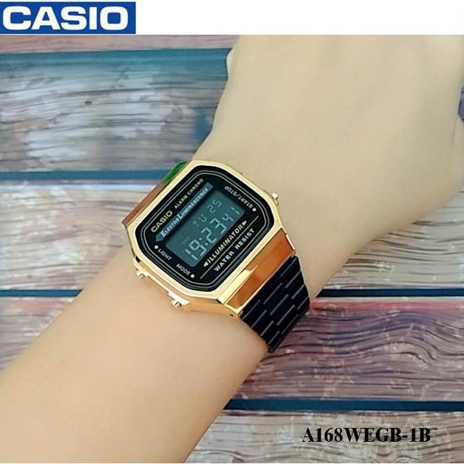 經緯度鐘錶CASIO黑金錶 復古經典款超值收藏 保證是台灣卡西歐公司貨附保固卡【↘超低價】A168WEGB-1B
