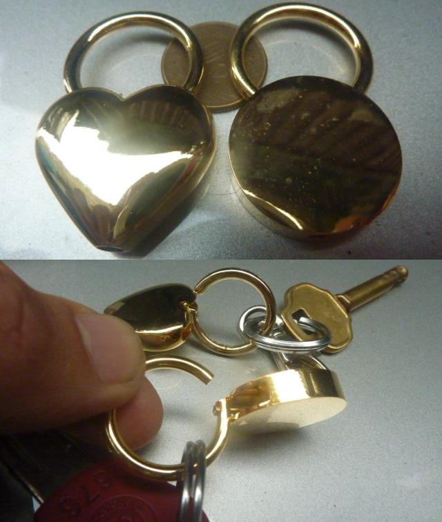 台灣製外銷德國_黃金色鑰匙鎖頭/圓形愛心型鑰匙圈鎖頭~高貴不貴,可當來店禮品/贈品/婚禮小物~清倉價15元,1打150元