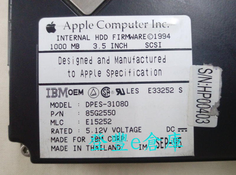 【登豐e倉庫】 Y651 IBM DPES-31080 1000MB 1G 50pin SCSI 硬碟