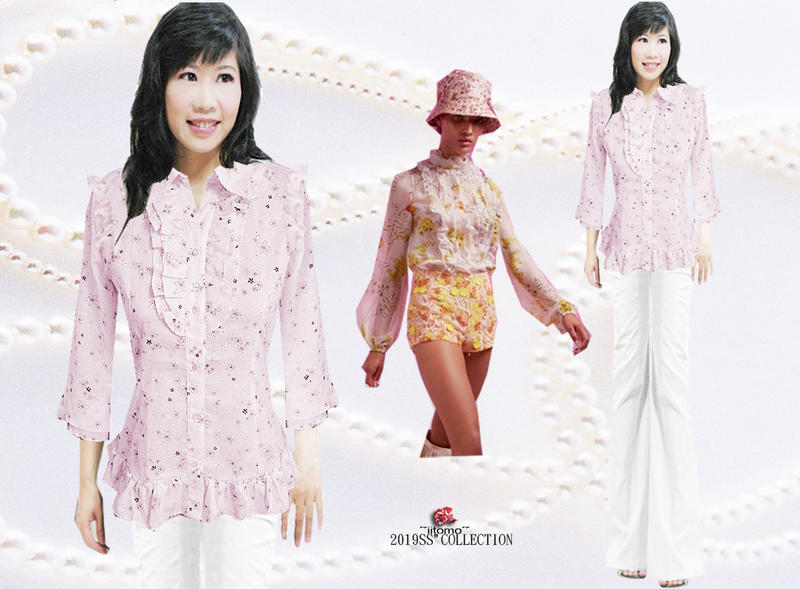 FASHION STAR~MIT台製獨家~100%純棉美肌衣~19春穿起來美美的~精緻刺繡印花荷葉粉紅襯衫XS~3XL