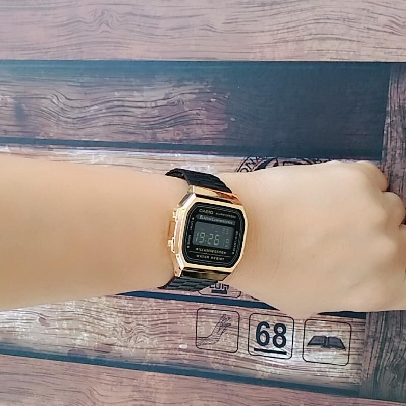 CASIO復古黑金錶 經緯度鐘錶卡西歐手錶 冷光 復古電子錶 中性款男女可日系雜誌廣告款【↘超低價】A168WEGB