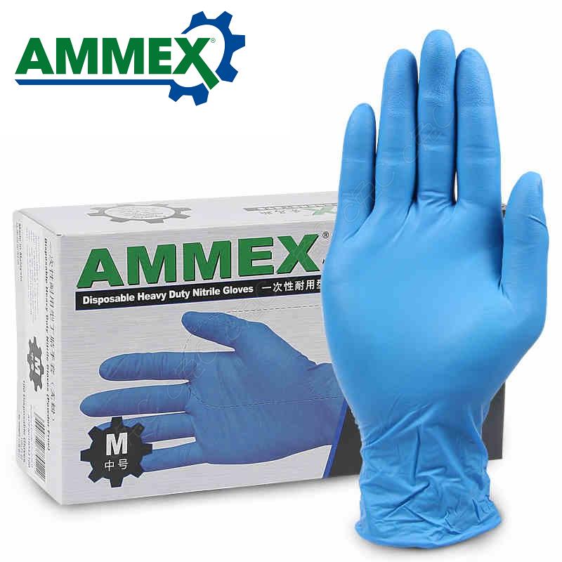 AMMEX-拋棄式無粉手套：加厚耐用NBR丁腈手套 抗油汙工作手套 一次性丁晴手套 防滑維修手套 合成橡膠手套 觸控手套
