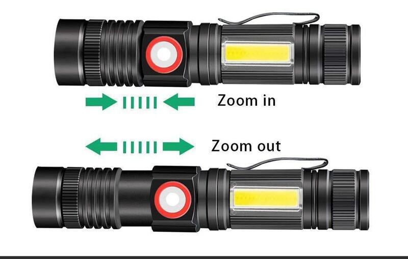 【雜貨鋪】 T6+COB 5檔 伸縮變焦 帶磁 筆夾 側燈 USB直充 T6手電筒 低電壓警示 工作燈