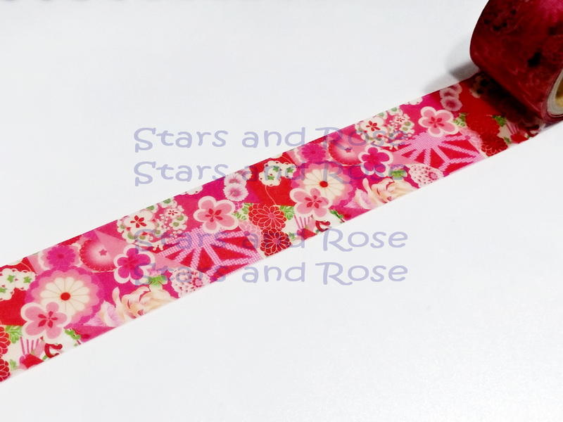 Stars&Rose ♥ (分裝50cm) 日本 撫松庵 和服專賣店 限定 友禪 和柄 和紙膠帶 花的鑲嵌藝術