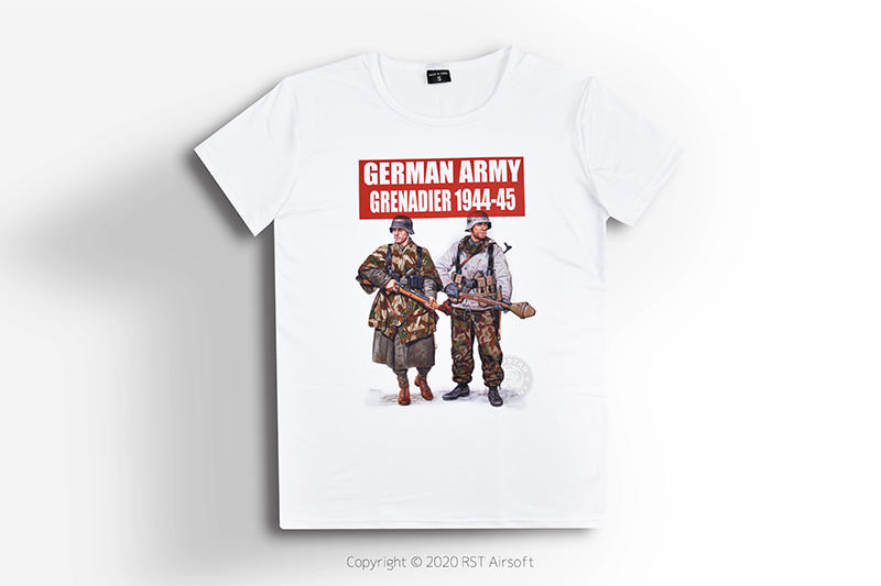 RST紅星 - 二戰德軍男短袖T恤-擲彈兵Tee軍事風迷彩戰爭武器槍白色圓領T-shirt 01386