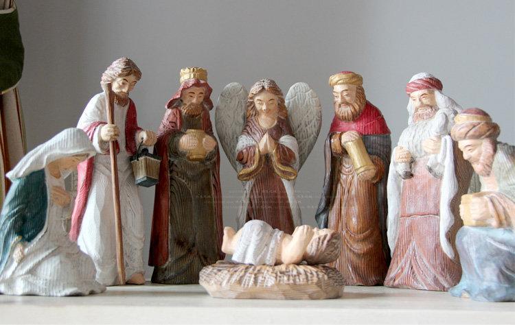【EZBUY】宗教基督教 手工手繪原木雕刻耶穌誕生8人群像擺飾套