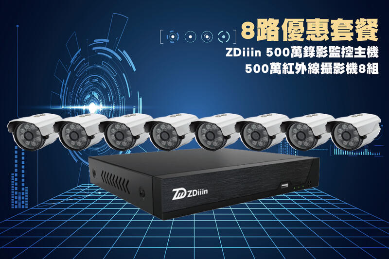 ZDiiin小可取八路套裝/小可取8路500萬主機+8組500萬 SONY335紅外線攝影機/免運費/1年保固/含稅