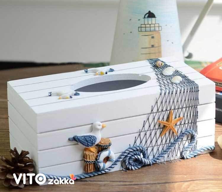 地中海風格裝飾木製彩繪抽取式面紙盒 ☆ VITO zakka ☆ 鐵錨/帆船/海鷗共3款 居家裝飾 婚慶裝飾禮物