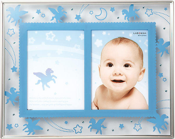 日本原廠 LADONNA Baby系列 天馬行空獨角獸水晶水鑽3X5雙格玻璃相框(LB11-20)＊彌月禮 禮品