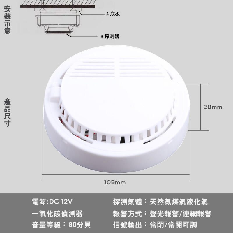 一氧化碳感測警報器 80分貝 CE認證 常閉常開可調 火災偵測器 超高靈敏度 家用瓦斯偵測器