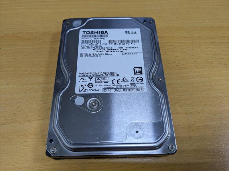 TOSHIBA 3.5吋 500G 良品硬碟 (DT01ACA050)