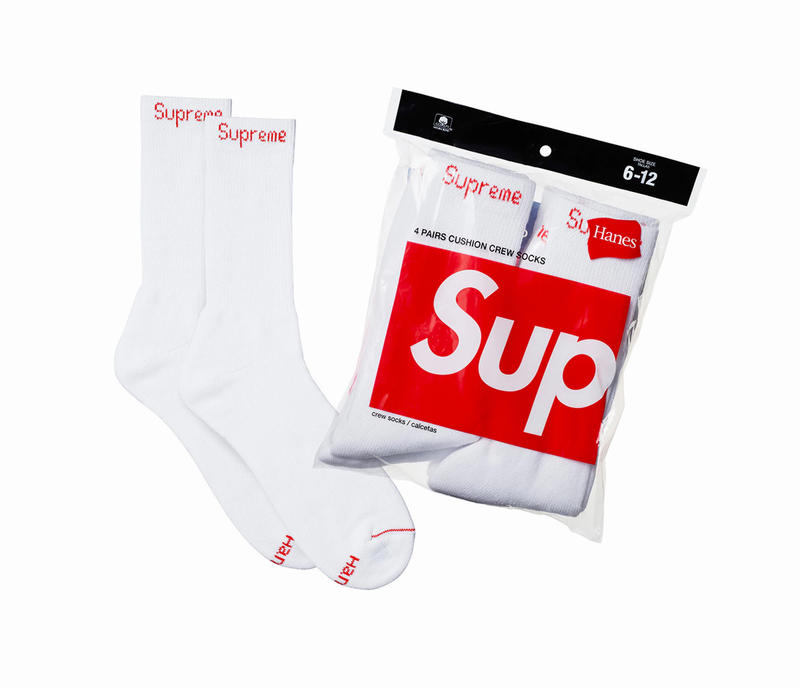 INDiCE ↗ Supreme x Hanes Crew Socks 4件組 中筒休閒襪 白紅配色