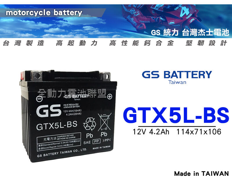 全動力-統力GS 機車電池 GTX5L 5號電池 100cc 電瓶