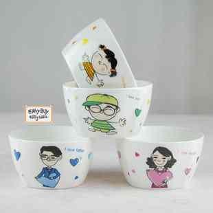 【EZBUY】吉祥一家骨瓷碗 套裝韓式創意陶瓷餐具卡通可愛小米飯碗