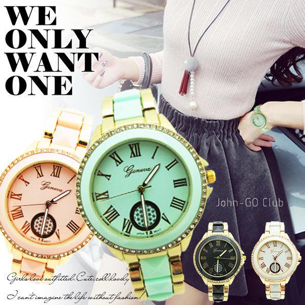 【贈盒】 時尚閃亮女錶對錶 環繞鑲鑽錶盤 立體錶帶 羅馬數字 ☆匠子工坊☆【Q0021】