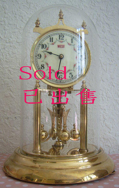 《如新古董鐘精品》1960 年代西德 WELBY 400 天圓頂玻璃罩座鐘 骨董鐘 古鐘老鐘 舊鐘 機械鐘 發條鐘