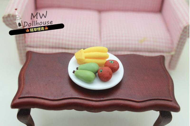 🍁隨草憶境🍁 （一盤5果）迷你仿真 香蕉 水果 橘子 水果盤 瓷盤 D501 適用 食玩 模型 微縮場景 微景模型