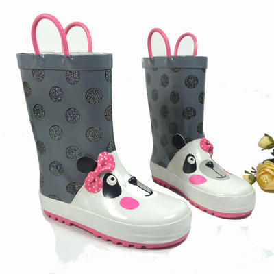 預購 兒童橡膠防滑雨鞋 雨靴 拉手把 貓熊 兒童雨鞋 雨靴 雨鞋 幼童雨鞋 手提把雨鞋 女童雨鞋 童雨鞋
